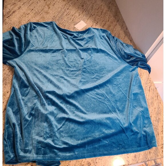 New! The Limited Sz 2X Velvet Tunic Blouse Top Teal Long Sleeve Drape Front - Picture 10 of 11